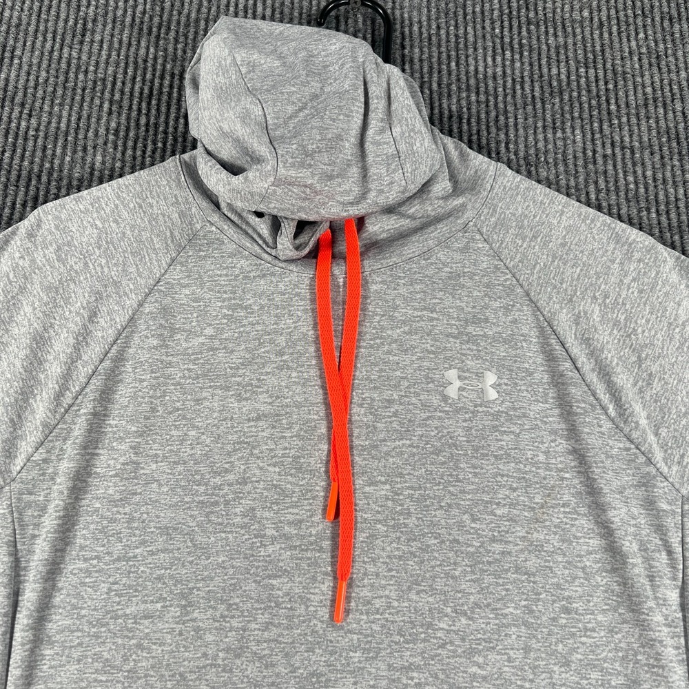 Under Armour Shirt Womens Large Gray Long Sleeve Hooded Loose Fit Heat Gear